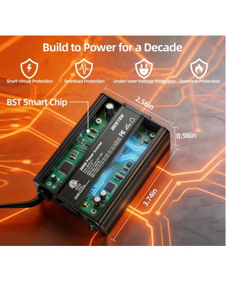 BESTEK 200W Car Power Inverter DC 12V to AC 110V, with PD 30W USB-C & QC18W USB-A Fast Charging Ports